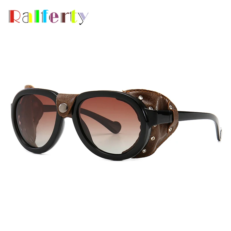 

Ralferty Steampunk Goggles Vintage Sunglasses Man Brand Designer 2019 Male Leather Punk Mens Sunglases Festival Shades C0090