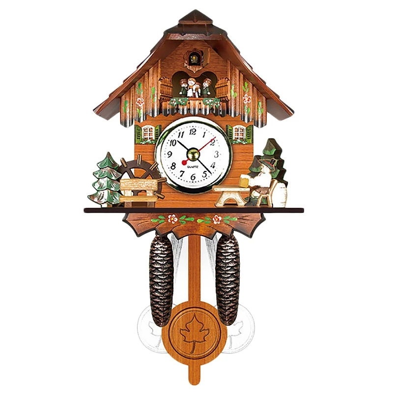 Antique Wooden Cuckoo Wall Clock Bird Time Bell Swing Alarm Watch Home Art Decor 006