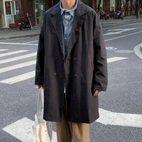 double breasted trench coat mens fashion casual long coat men korean loose oversize windbreaker jacket mens overcoat large size