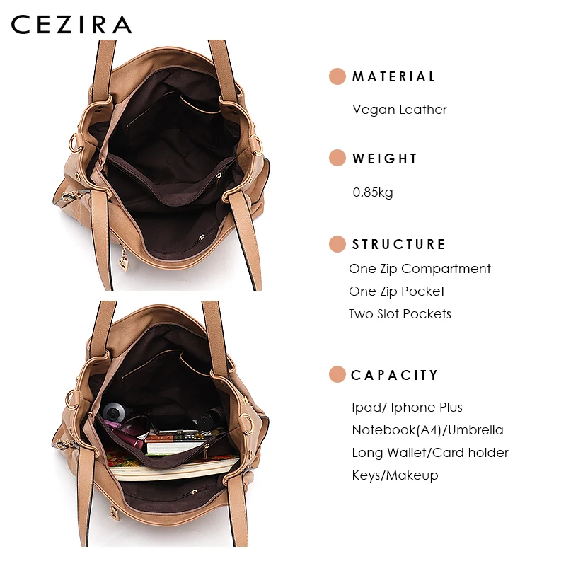 CEZIRA большая модная сумка-тоут на плечо для женщин из искусственной кожи веганов