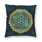 Декоративная подушка для автомобиля, с изображением цветка жизни и золотого и синего стекла, 40x40