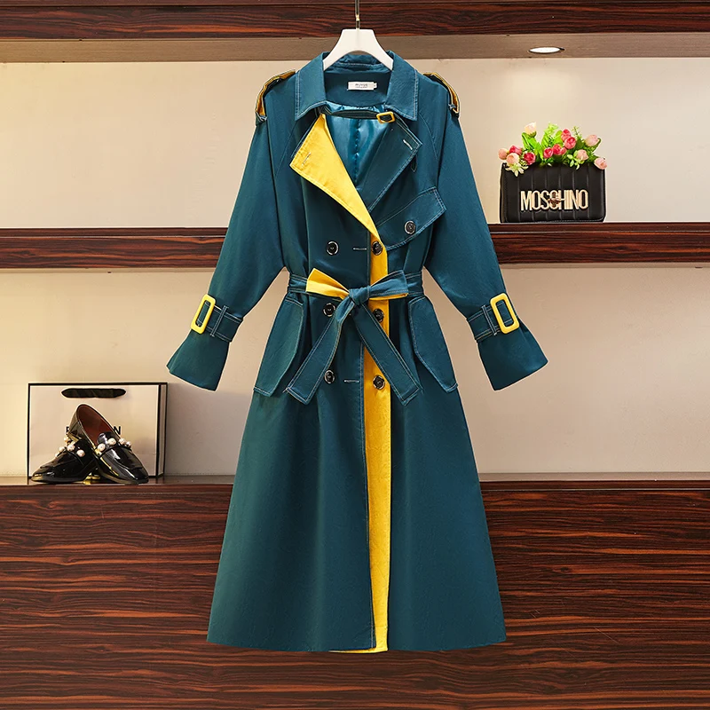 

Double Breasted Trench Coat For Women Contrast Windbreaker Casual Patchwork Overcoat Woman Roupas Feminina Clothes