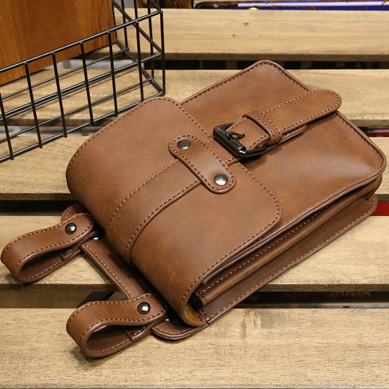 Men's waist bag multifunctional PU leather diagonal waist cross casual Korean men's bag men's waist bag change mobile phone bag
