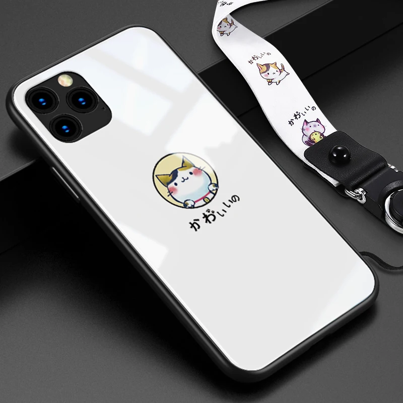 keaimaomi white Для iphone 11 pro max 6,5 6,1 чехлы из закаленного стекла защитные чехлы для телефона с милым животным котом для iphone 11 pro стеклянная оболочка Крышка - Цвет: keaimaomi white