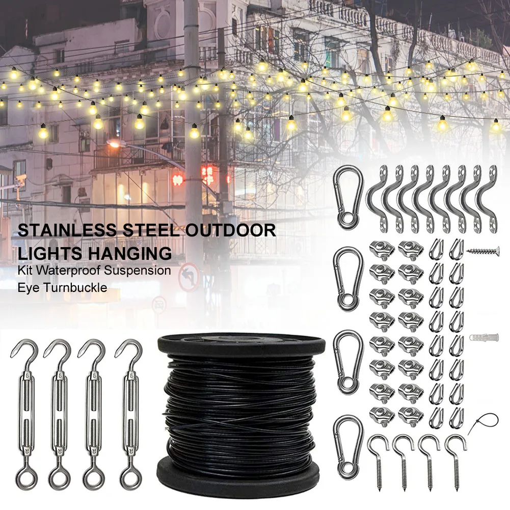 

Anti Corrosion Weather Resistance Easy Install Suspension Eye Turnbuckle Waterproof Stainless Steel Outdoor Lights Hanging Kit