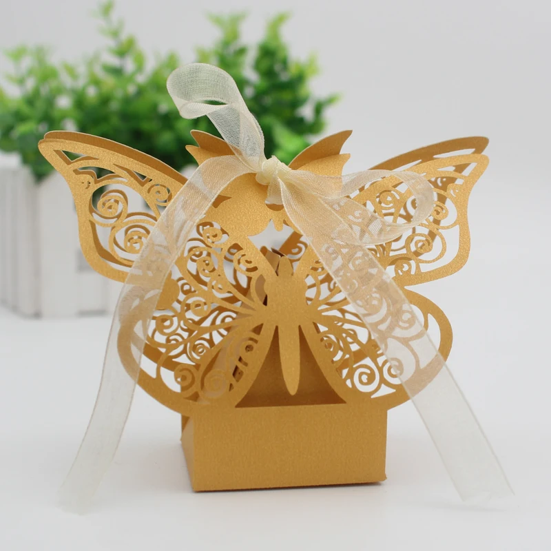 10 шт./компл. коробка для сувениров в виде бабочки с лазерной резкой лентой | Дом и