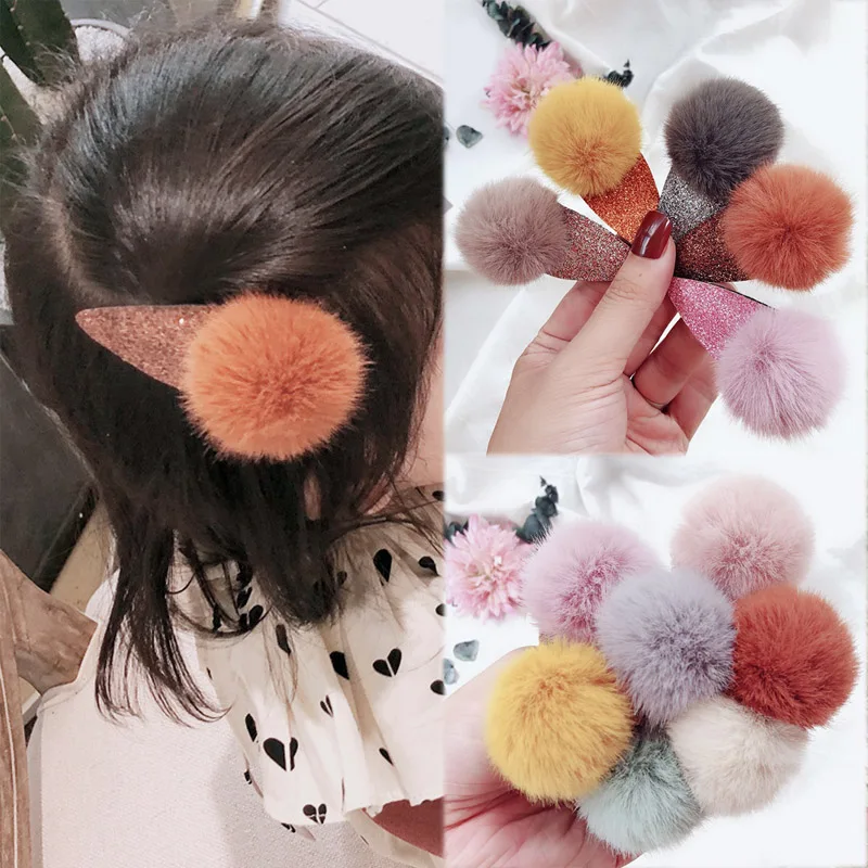 

Girls Hairpins with Small Lovely Soft Fur Pompom Mini Ball Gripper Hairball Pom Hairclips Children Hair Clip Hair Accessories