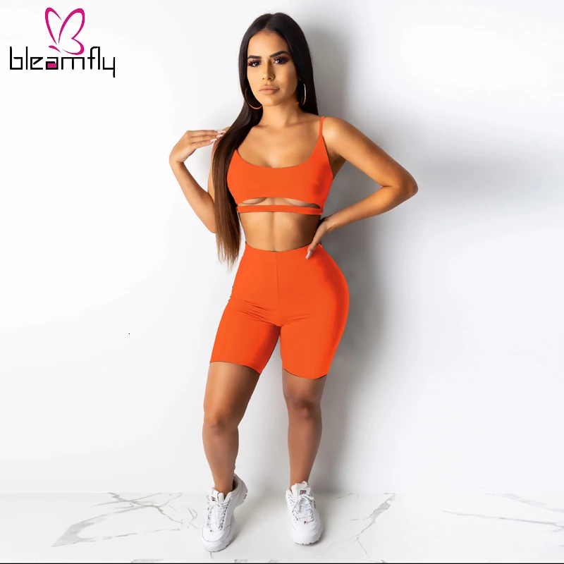 Новинка Женский однотонный топ на бретелях выше колена штаны шорты костюм