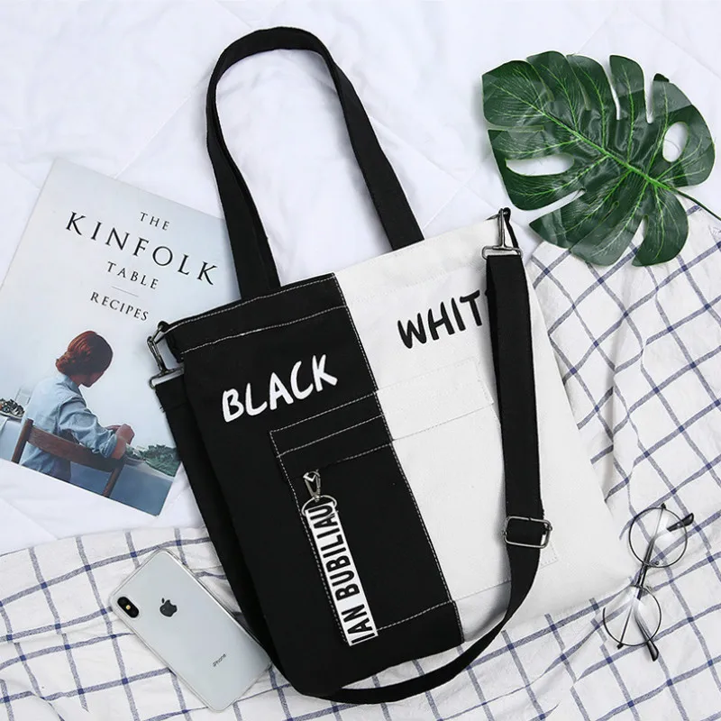 

Large Capacity Women's Canvas Bag 2021 New Casual All-match Shoulder Bag Messenger Bag Student Zipper Handbag School Bag