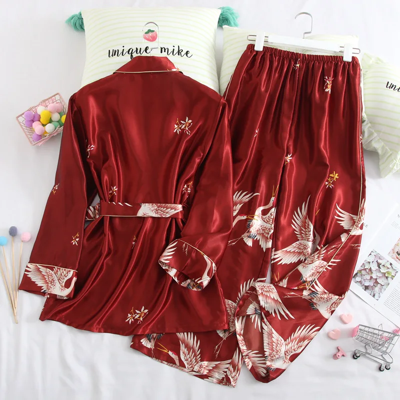 Шелковая пижама Fdfklak женский домашний костюм женская весенне-осенняя Пижама