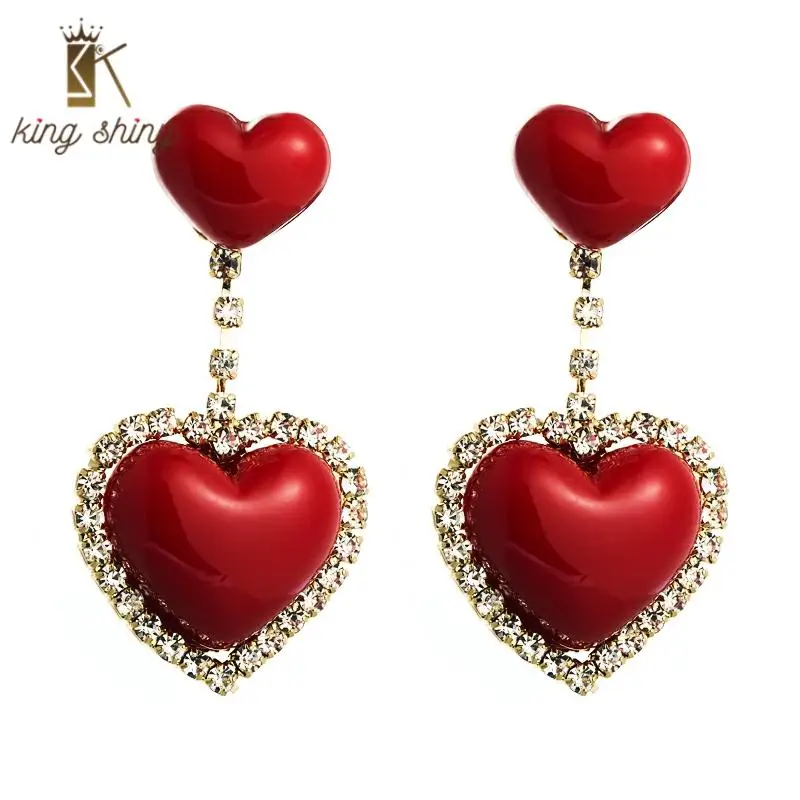 

Korean Design Elegant Love Heart Statement Dangle Earrings Trendy Heart Shape Simulated Pearl Drop Earrings Girls Party Brincos