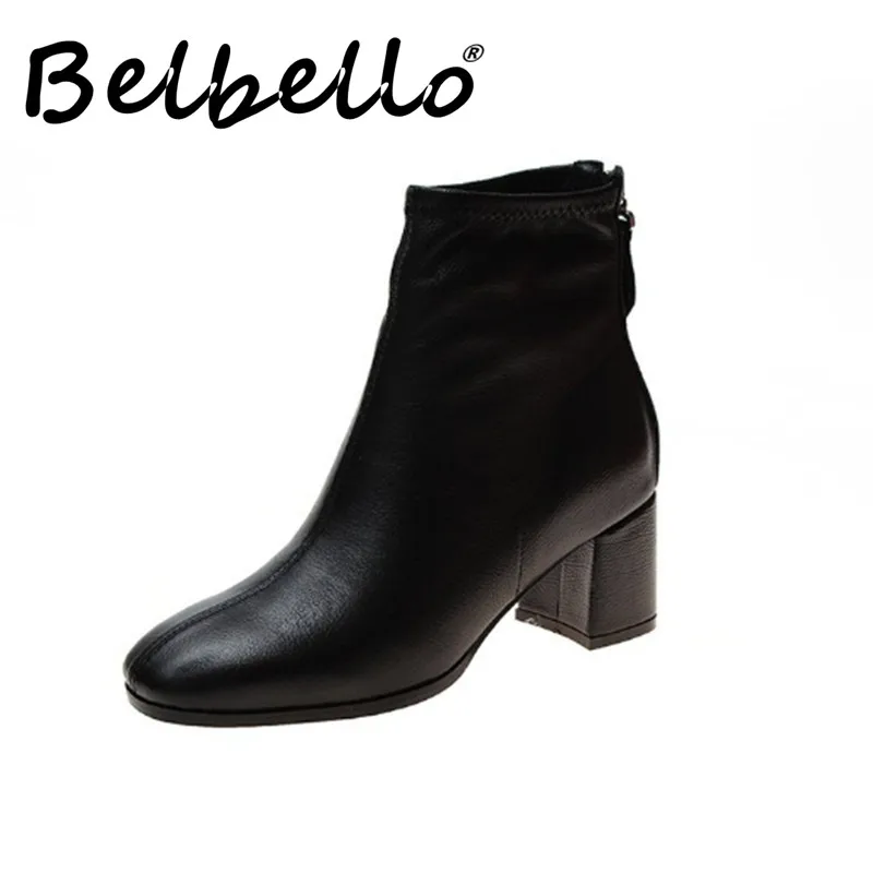 Belbello/Новинка года; простые женские ботинки на высоком каблуке; удобные модные ботинки на молнии