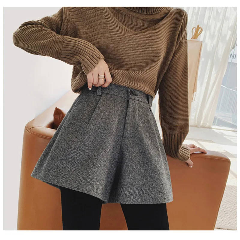 Осень зима шерстяные женские шорты новинка 2020 хит с высокой талией широкие ноги