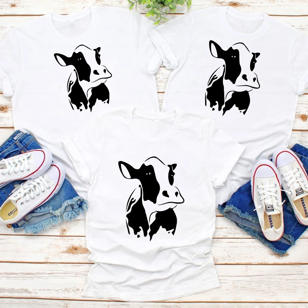 

Creative Tshirt Women Baby Girl Printed Mommy and Me Clothes T Shirts Live Animals Soothing Koe Knuffelen Mother Tshirt