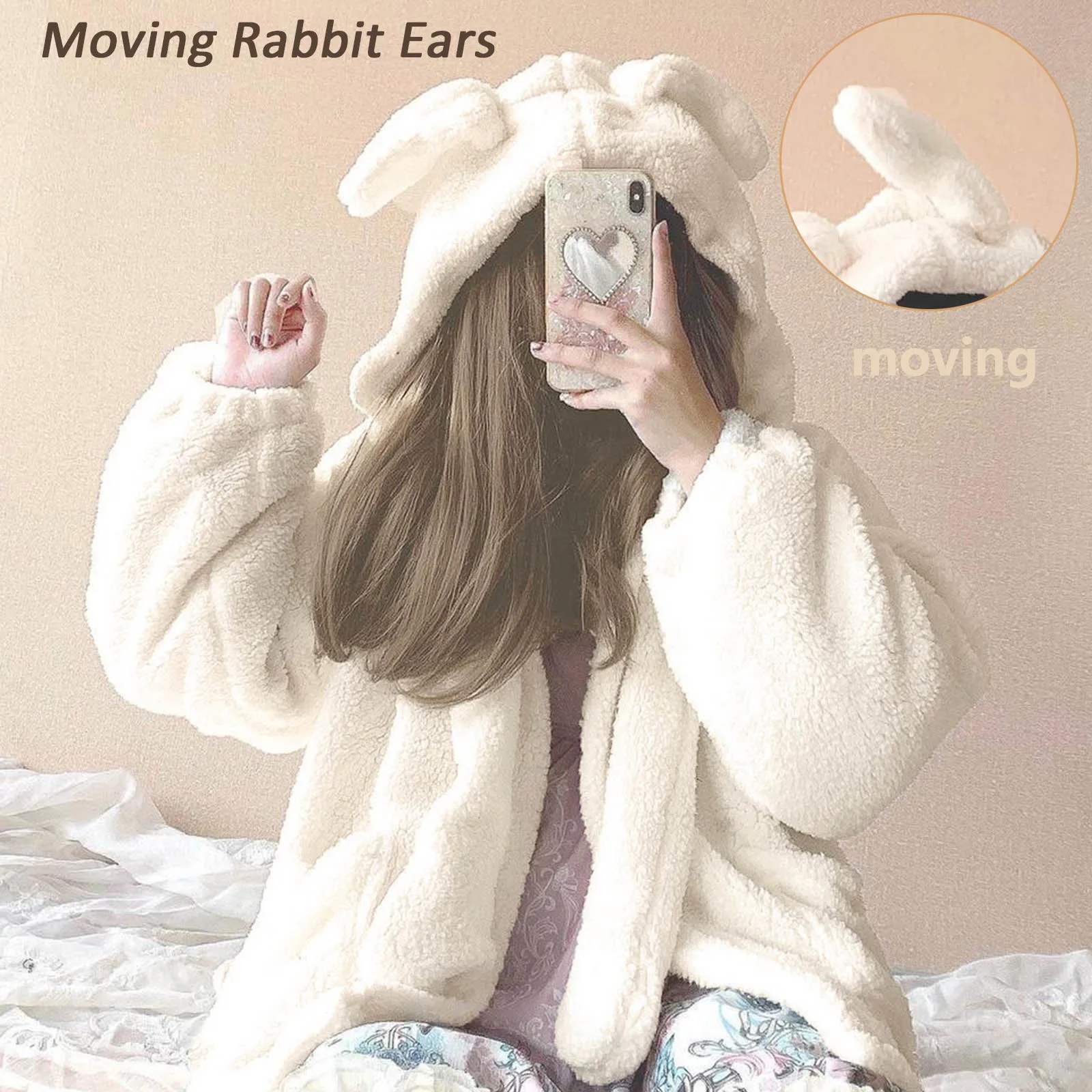 

Женское милое пальто с капюшоном и ушками, свободный размер, флисовая мешковатая короткая верхняя одежда на молнии