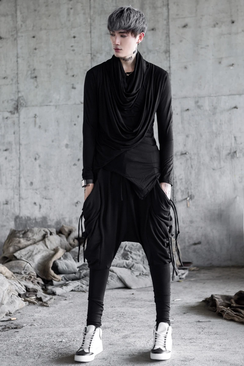 

Autumn winter new men side tassels punk hip hop harem pants skinny joggers gothic men nightclub DJ singer stage baggy trousers