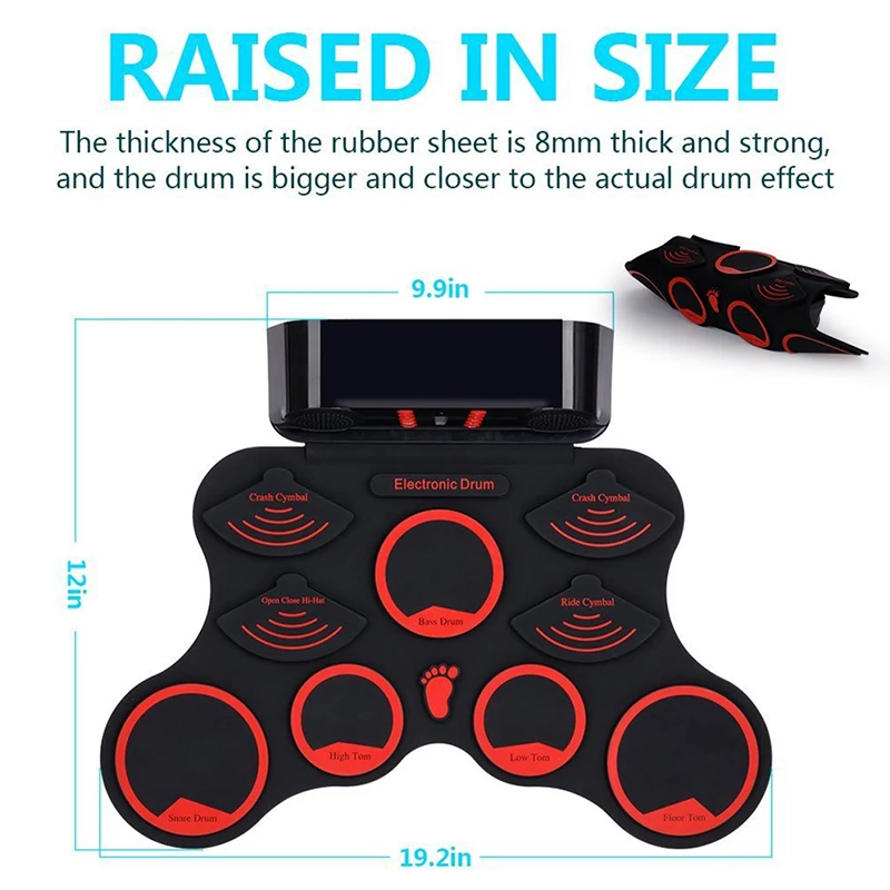 9 point Silicon drum Pads Portable Electronic Roll Up Drum Set With Sticks Foot Pedals For Kids Adults Beginner music instrument enlarge