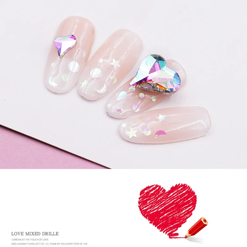 1 коробка разноцветные стразы в форме сердца круглые хрустальные украшения 3D