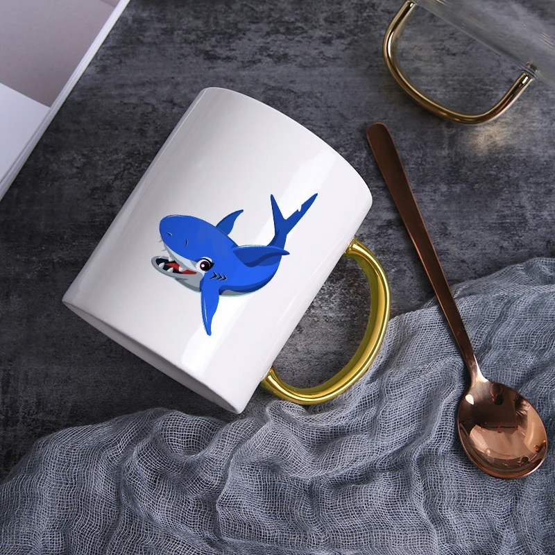 400 мл креативная керамическая кружка синего цвета с узором Акула Друзей завтрак