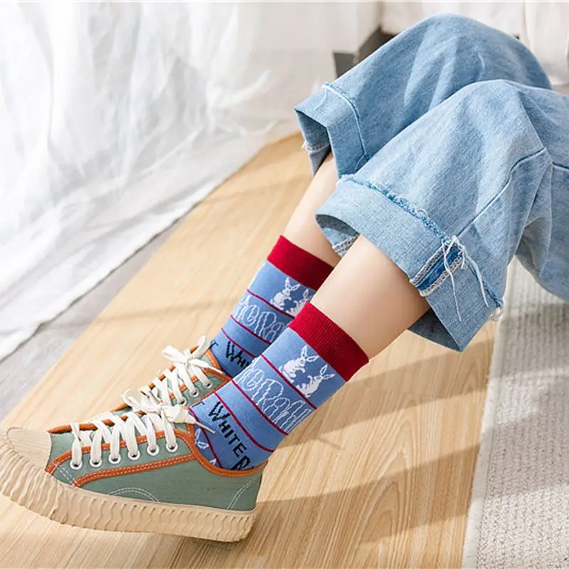 Funny Socks White Rabbit Candy Cotton Casual Fashion Women's Socks Long Couple Harajuku Cute Comfortable Korea Christmas Socks
