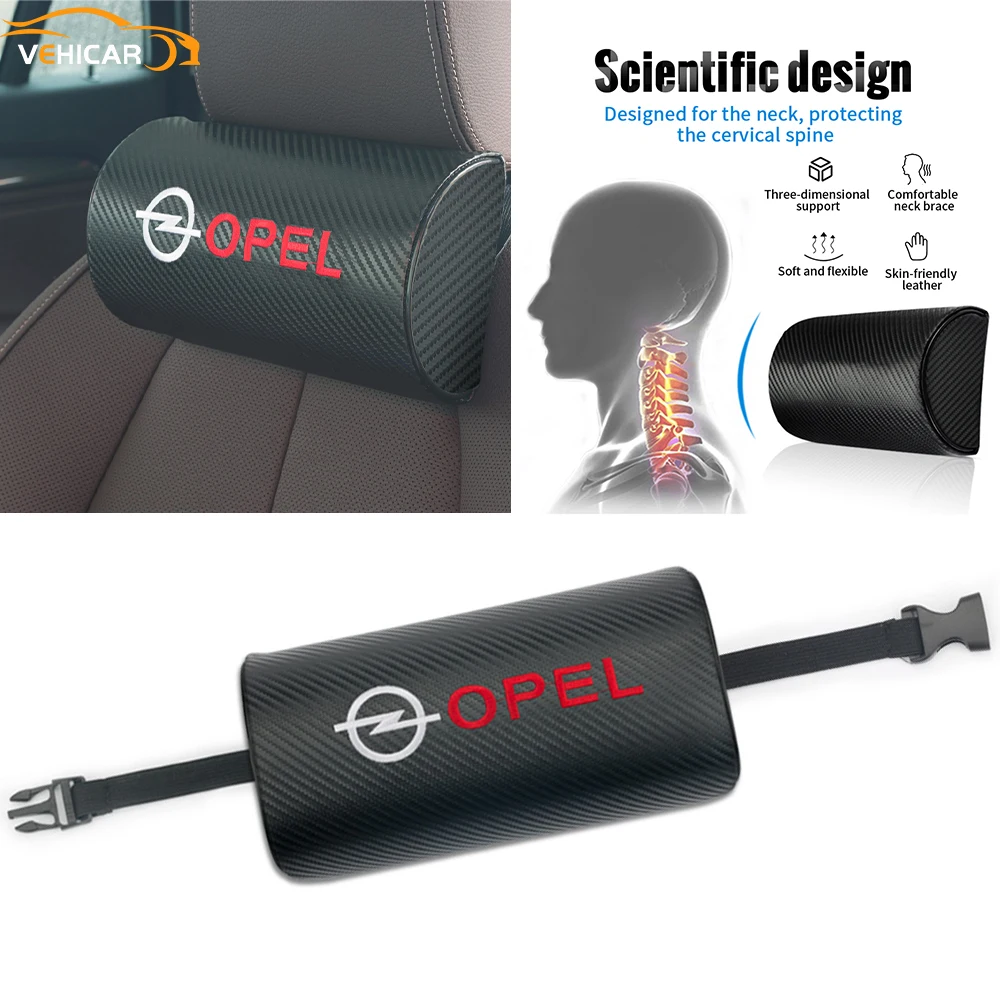 

VEHICAR Car Headrest Neck Pillow For OPEL Logo Knitting Auto Accessories Seat Support Pillow Carbon Fiber Universal Removable