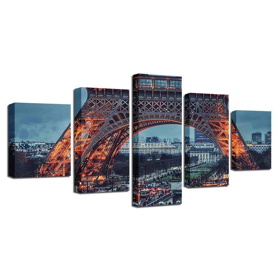 Модульные картины на холсте Декор для дома спальни HD печать 5 шт. Париж железная