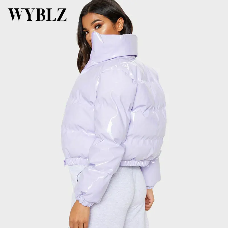 2021 Thick Warm Parkas Women Fashion Glossy Waterprooft Coat Elegant Zipper Stand Collar Cotton Jackets Winter Down Female New