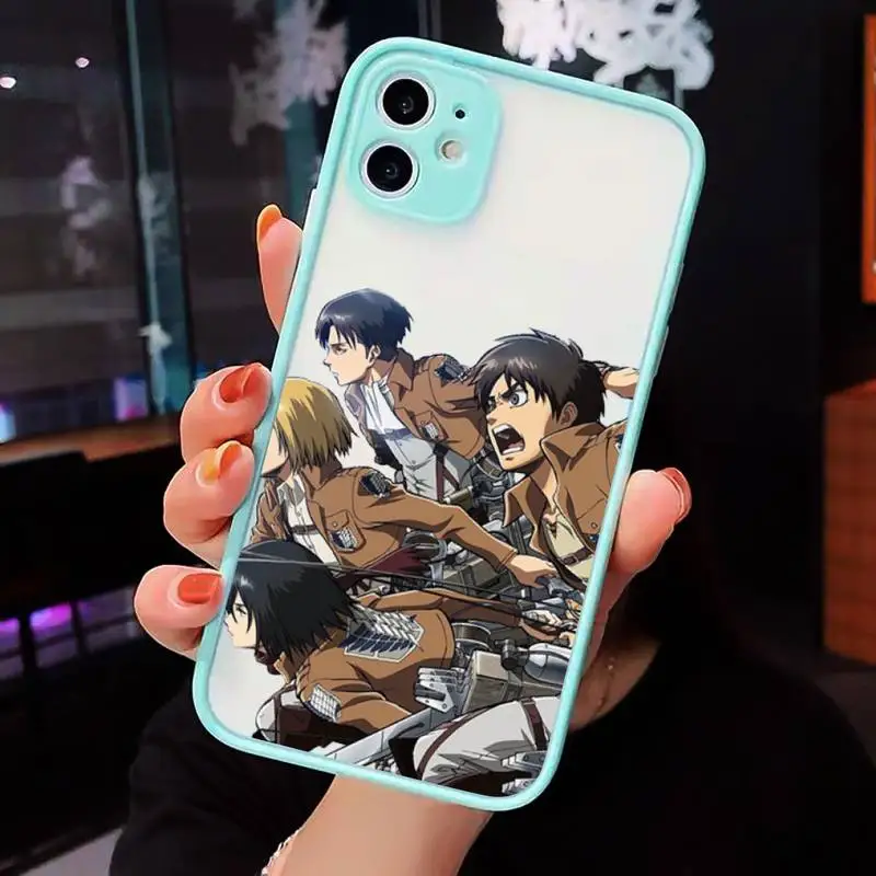 

Attack On Titan Anime Phone Cases Matte transparent For blue iPhone 12 Mini 11 Pro XR XS Max 7 8 Plus X Back Cover