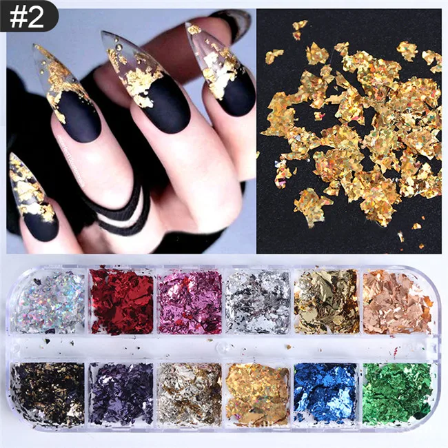 12 colors2 12 цветов Золото Серебро неправильная алюминиевая фольга дизайн ногтей стикер 3D Блеск DIY Маникюр УФ гель лак Инструменты для украшения ногтей - Цвет: 12 colors2