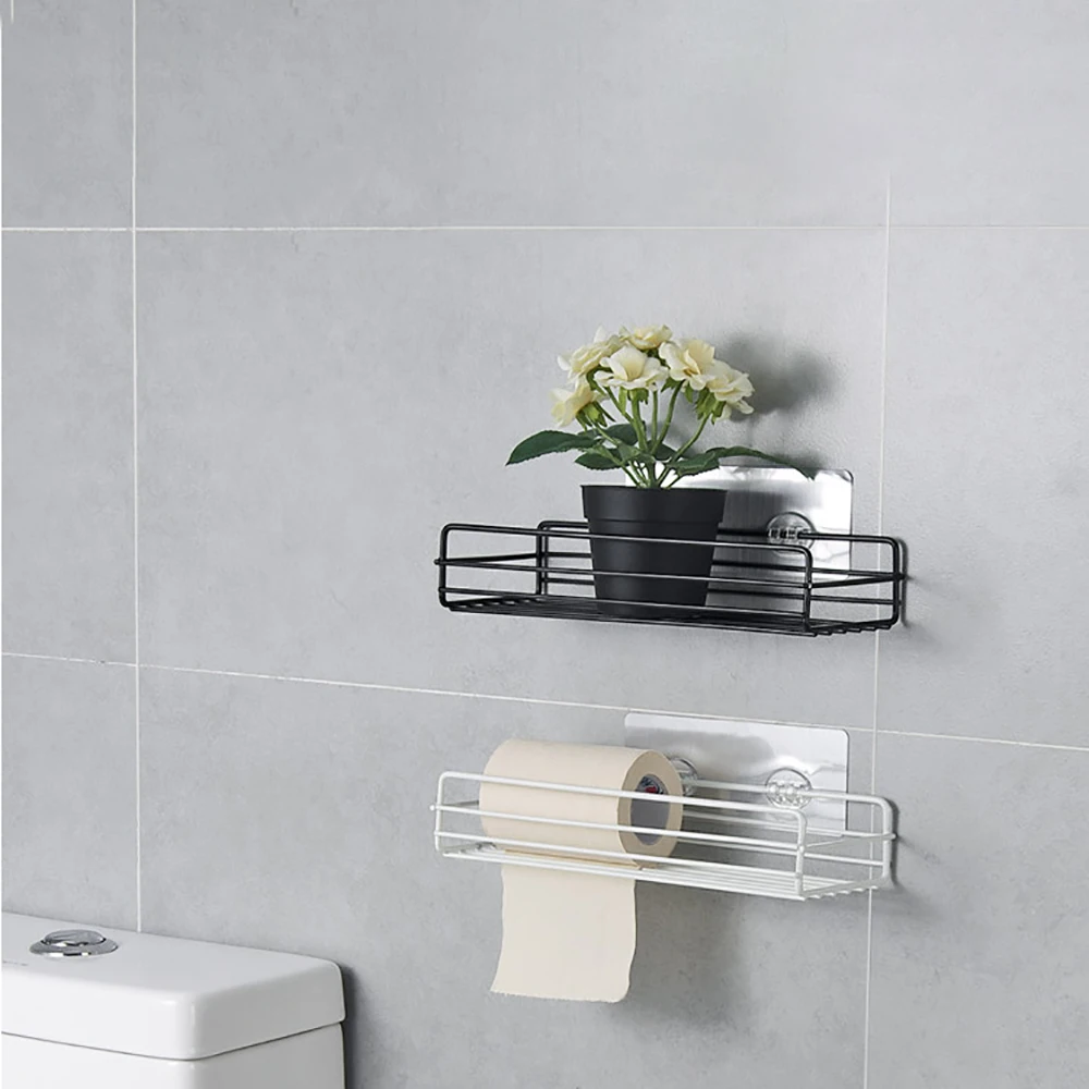 

Bathroom Kitchen Punch Corner Frame Shower Shelf Wrought Iron Shampoo Storage Rack Holder With Suction Cup Bathroom Accessories