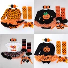 Комплект одежды для новорожденных девочек 2021, наряды для младенцев, комбинезон на Хэллоуин, повязка на голову, модная одежда из 4 предметов для малышей, рождественский подарок