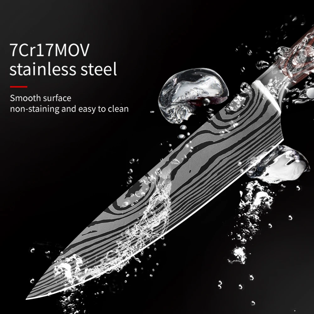 Damask профессиональные японские кухонные ножи шеф-повара дамасский лазерный узор