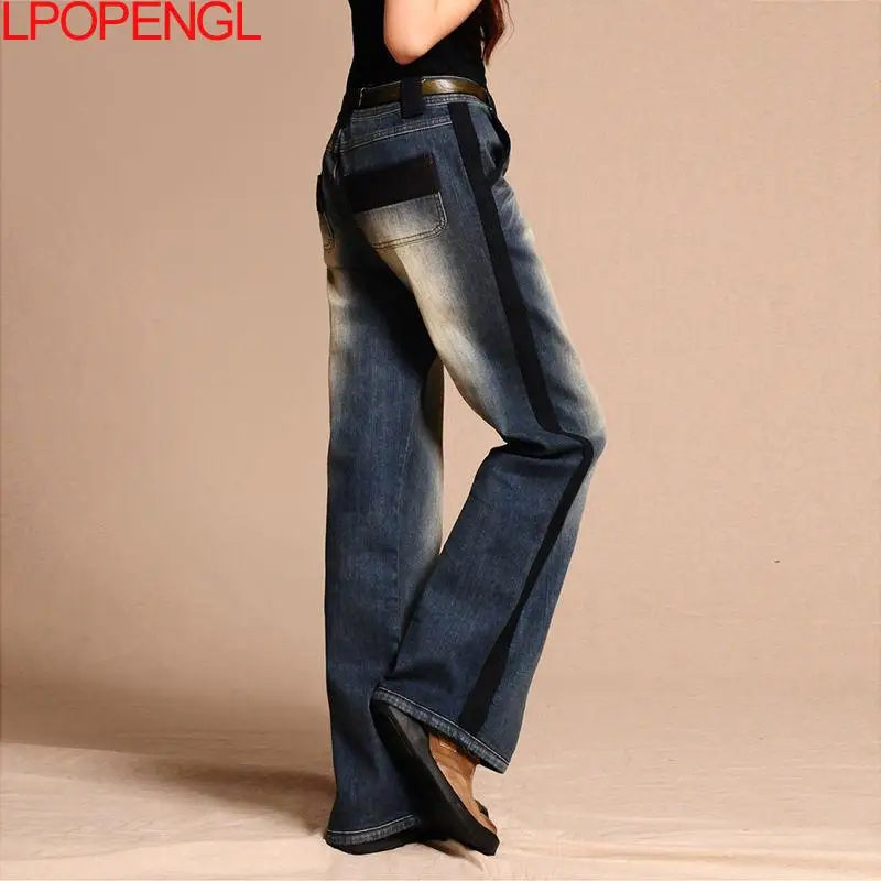 Autumn Retro Vintage High Waist Jeans Women 2021 New Casual Fashion Loose Stitching Trousers Wide Leg Large Mom Jean Female Pant