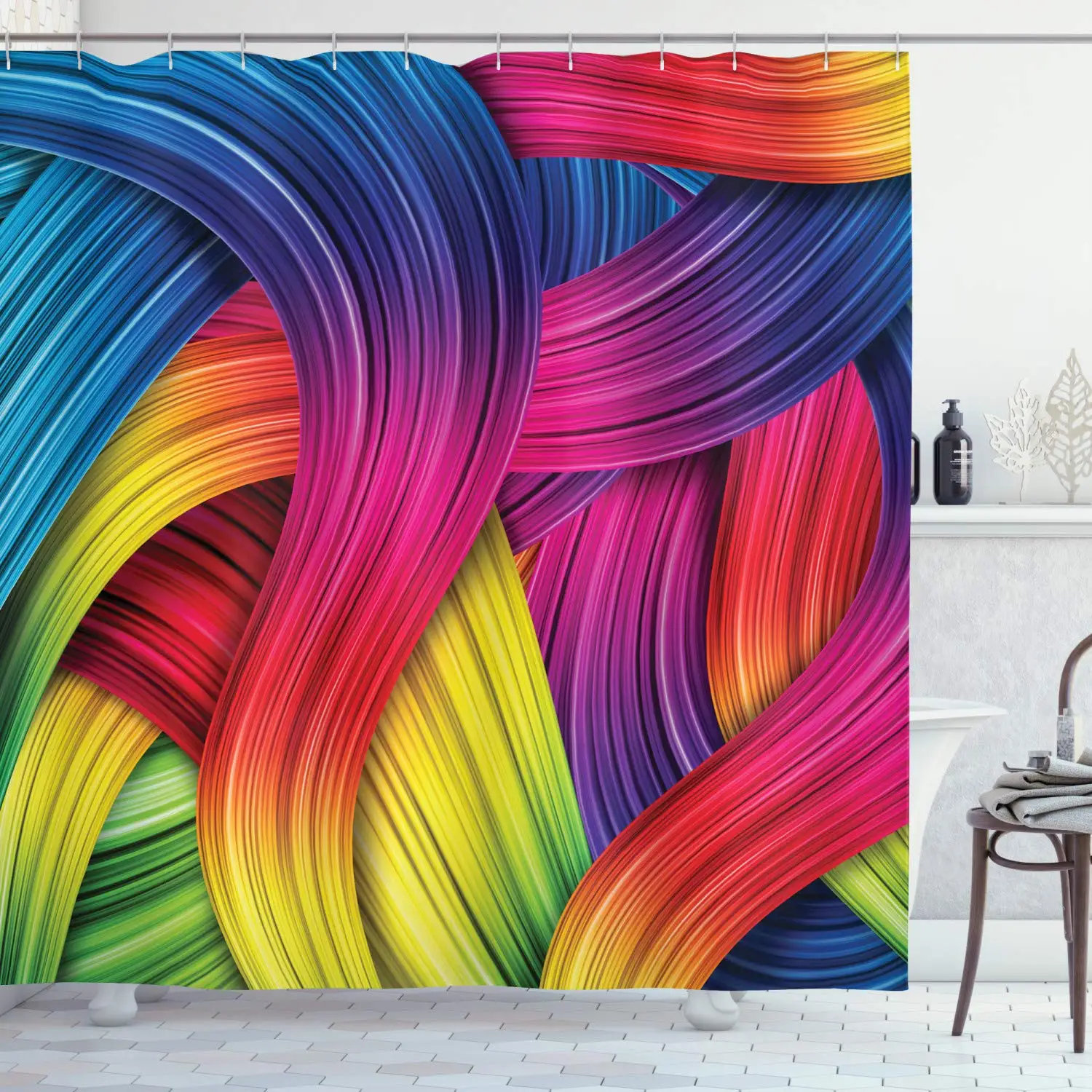 Абстрактные занавески для душа Красочные абстрактные волнистые полосы ретро