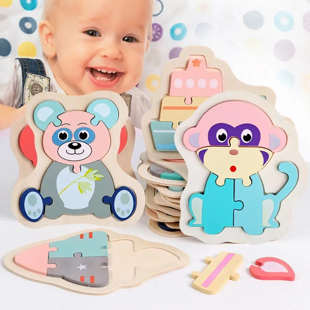 

Jigsaw Toy Eco-friendly Cartoon Pattern Wood 3D Pairing Jigsaw Puzzle Toy for Kids