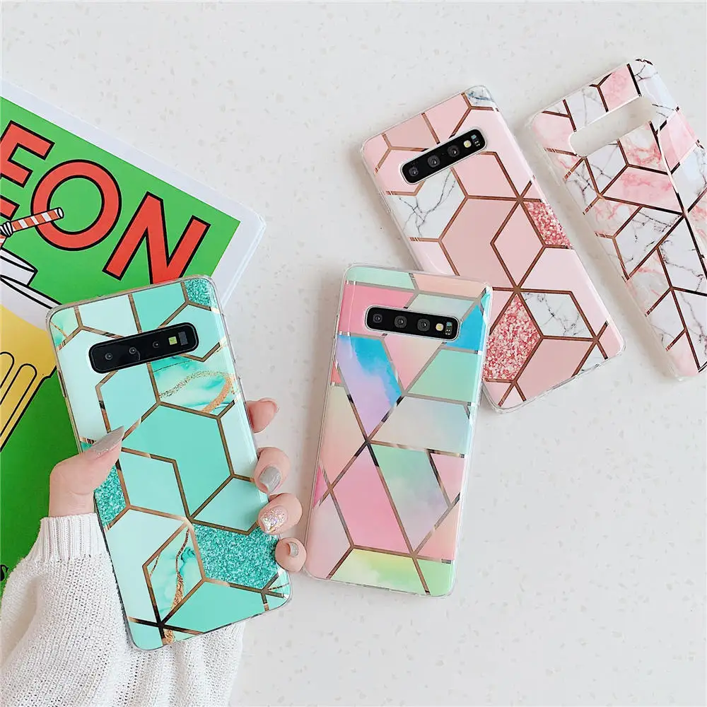 Чехол для телефона с геометрическим мрамором и покрытием для samsung Galaxy S10 S9 S8 Plus S10E Note 10 Plus, мягкий силиконовый чехол из ТПУ