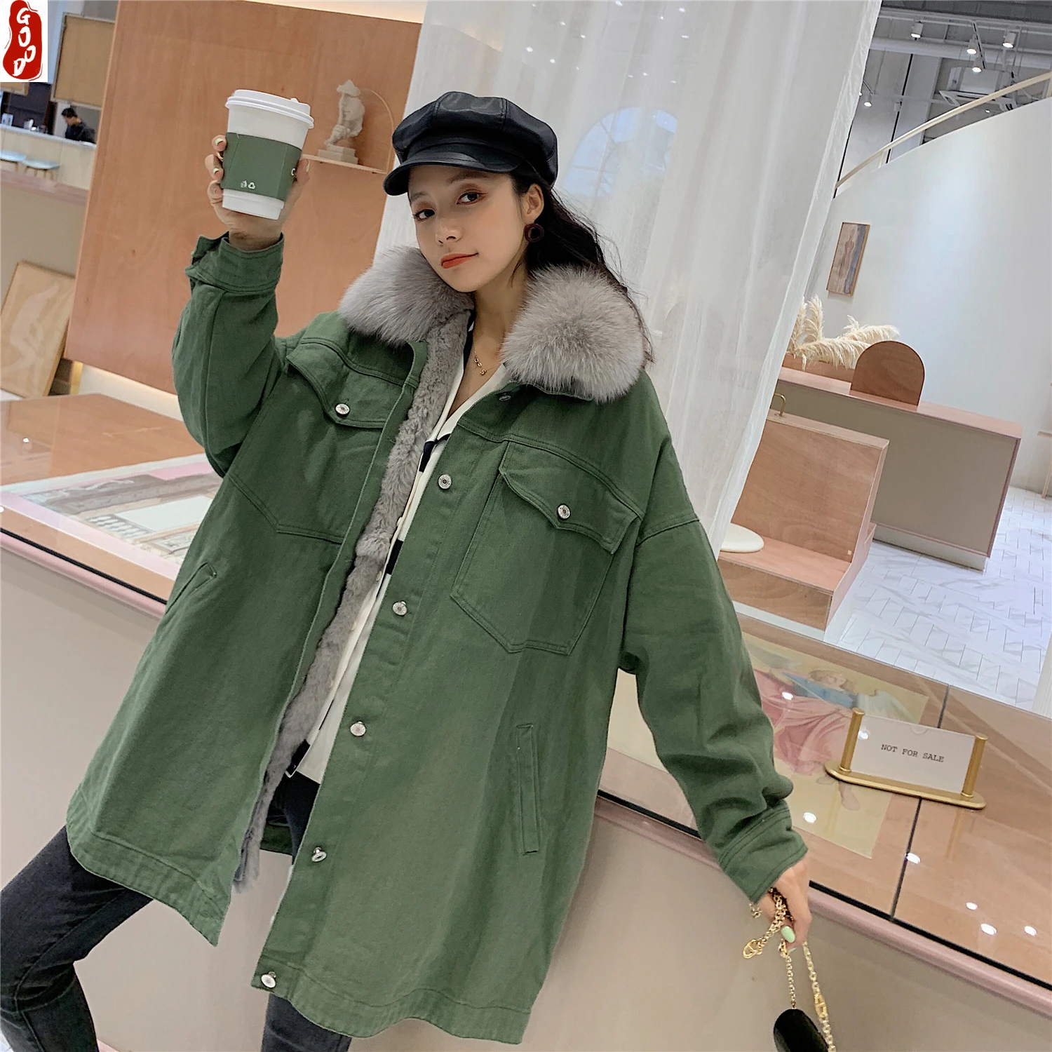 

Real Rex Rabbit Fur Liner Parkas Coat Female Vintage Fox Fur Collar Jacket Women Clothes 2021 Korean Warm Overcoat 9266