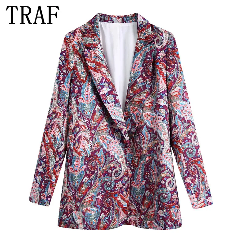 

Женский блейзер с длинным рукавом, с винтажным принтом