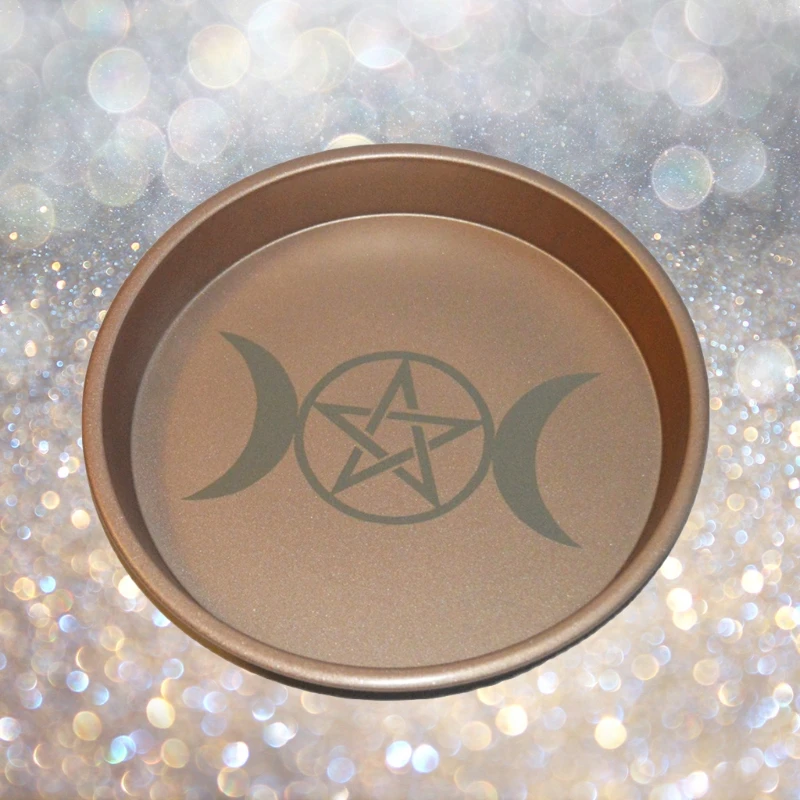 

Three-phase Moon Astrology Candlestick Table Altar Plate Tile Divination Round Metal Storage Plate Candle Holder Ritual
