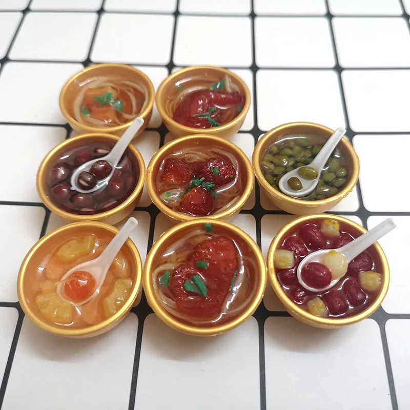 2pcs Miniature Dollhouse 1:6 scale Chinese Rice Mini Chinses Cuisine Dessert Noodles Pretend Food for1/6 Doll Kitchen toys - Цвет: gold food