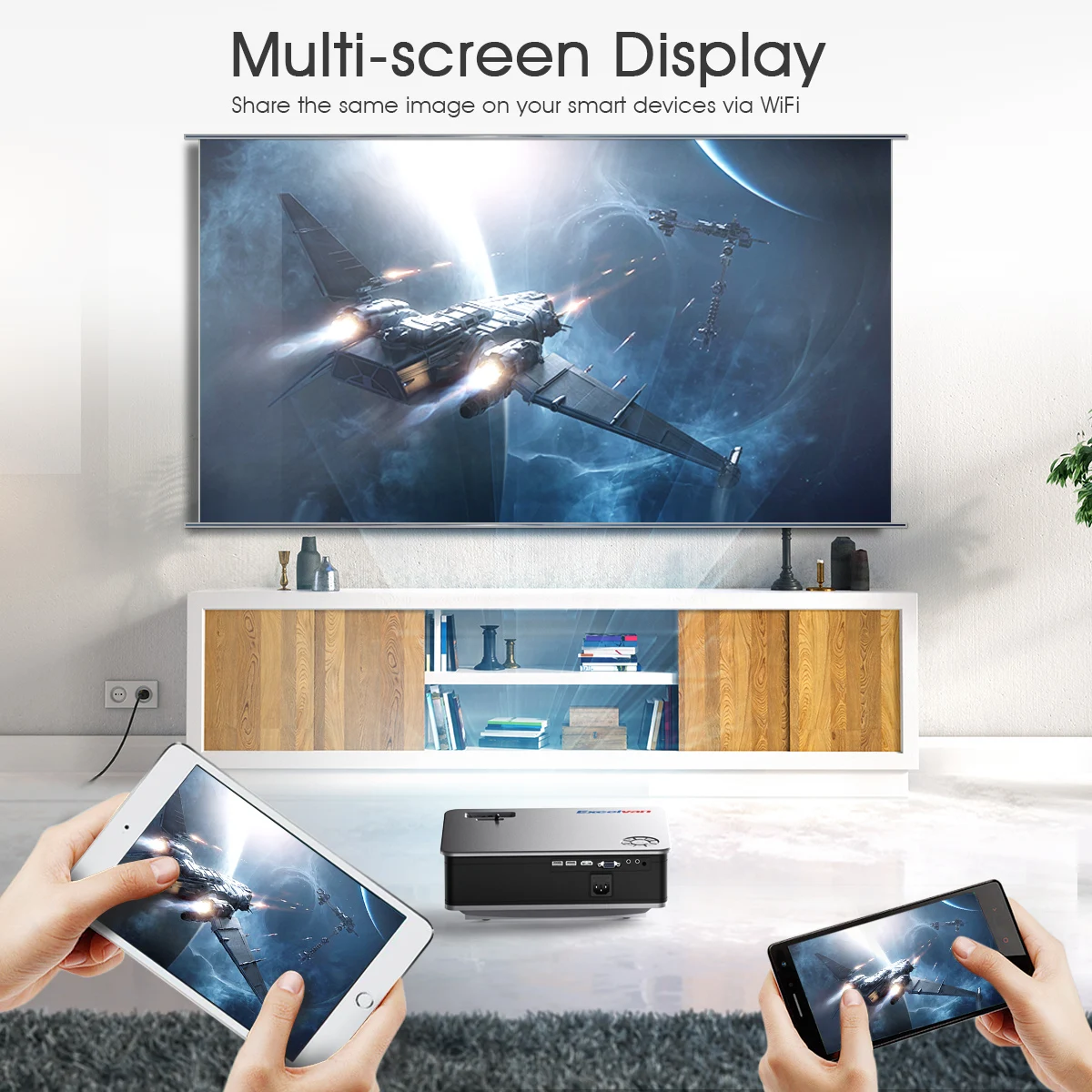 Excelvan 1280*768 1G+ 8G Android 6,0 проектор BT 4,0 AV/VGA/HDMI/USB 3200 люмен 4:3/16:9 домашний кинотеатр светодиодный проектор+ клавиатура