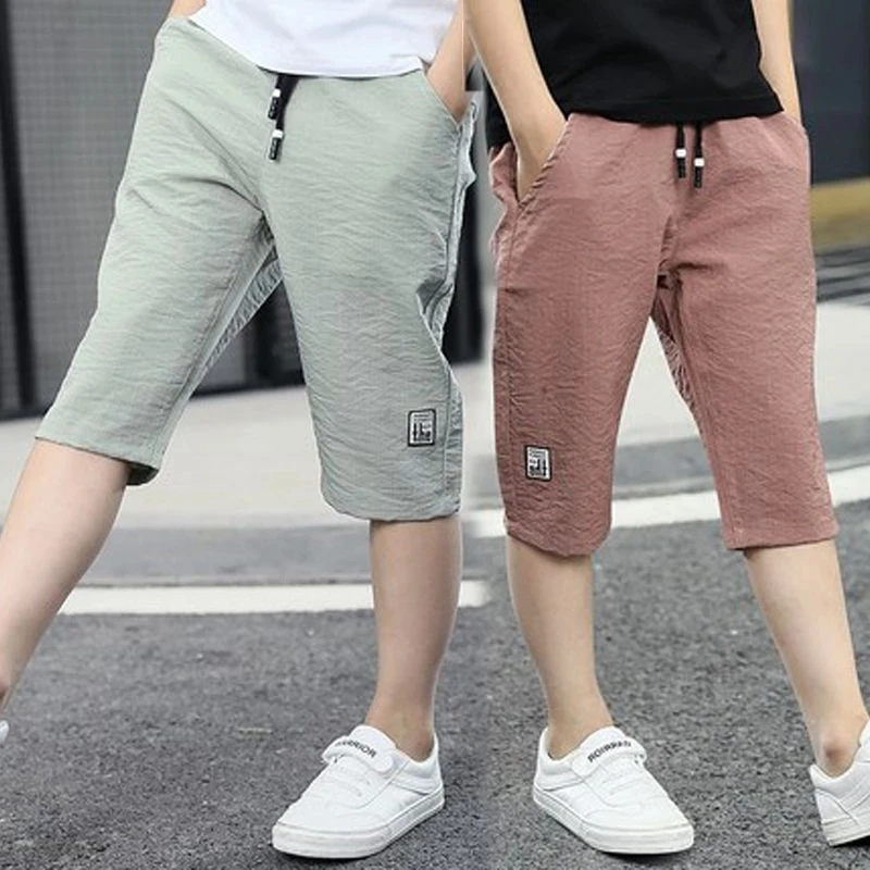 

3-13Year Children Boys Pants Summer Kids Knee Length Straight Pants Boys Linen Cotton Pants Baby Casual Trousers