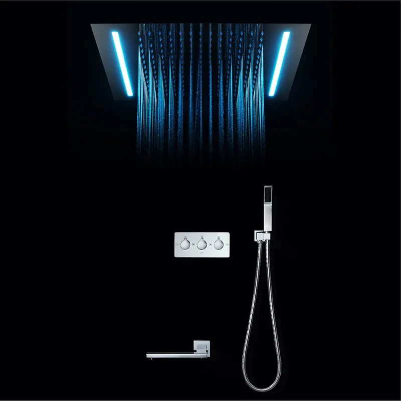 Shower Set Светодиодный пульт дистанционного управления, квадратная насадка для душа, кран для ванной комнаты, встроенный потолочный Душ, смеситель для душа, набор, полированная отделка - Цвет: Shower Set