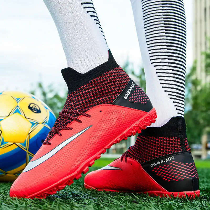 Knit Red Unisex Futsal Shoes Men Socks Soccer Cleats Men Outdoor Professional Sport Anti-slip Football Sneakers Man botas futbol