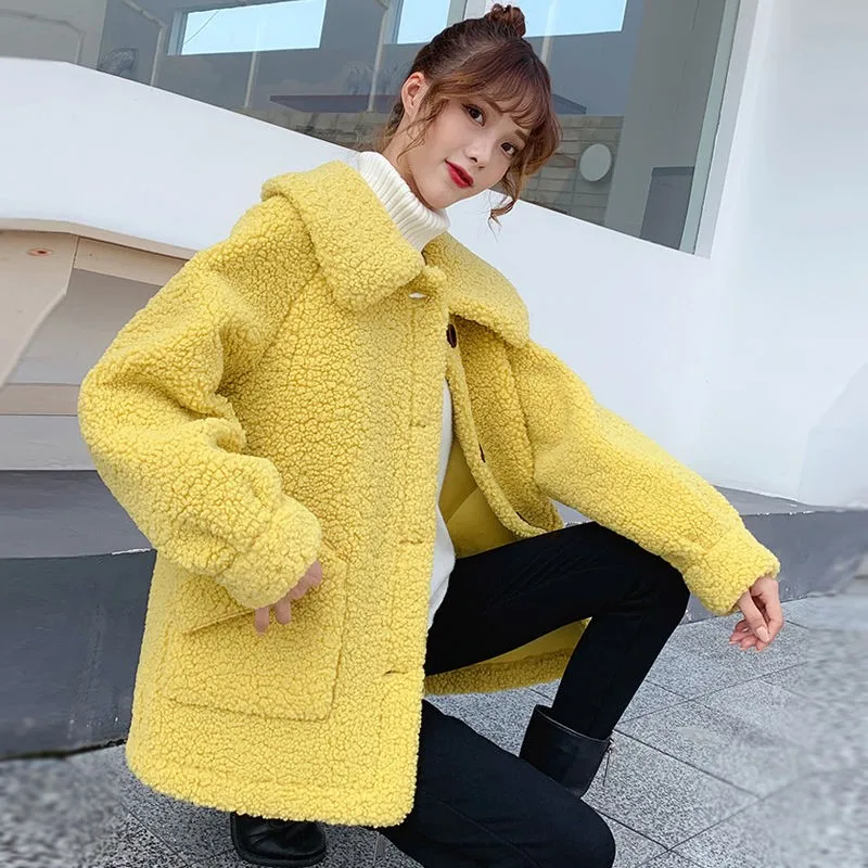 Женское пальто из искусственного меха осенне-зимнее плюшевое модная Корейская
