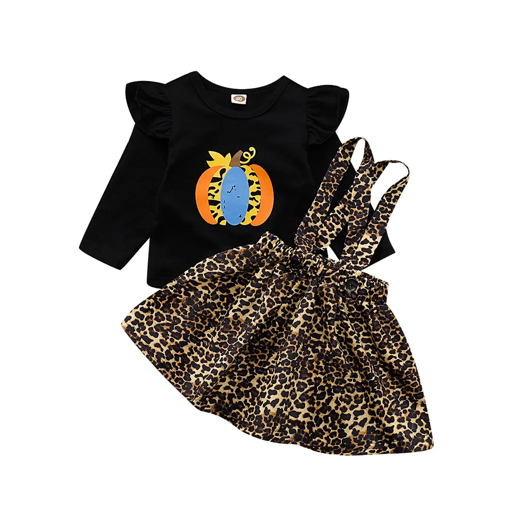 Одежда на Хэллоуин для девочек топы с принтом тыквы маленьких + леопардовое