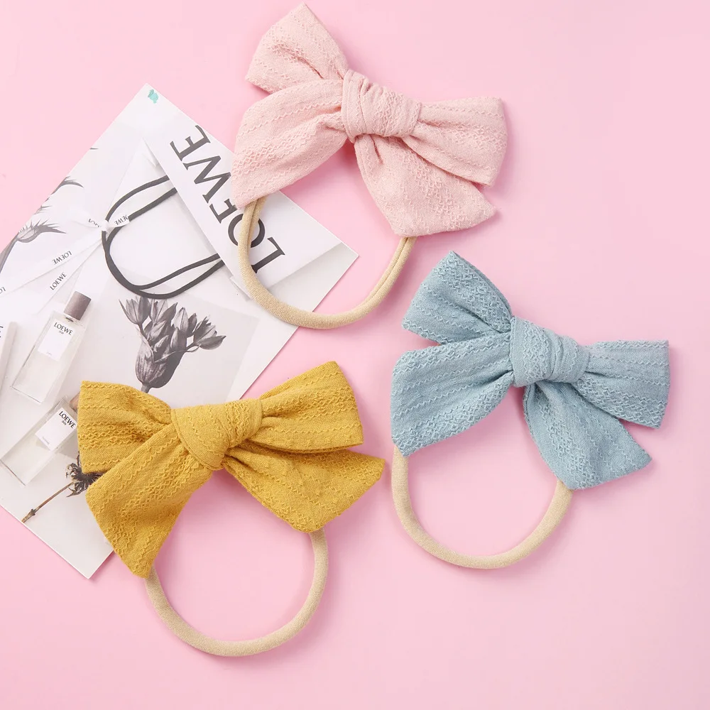 

Lovely Bowknot Baby Nylon Headbands Children Traceless Hairbands Infants Solid Scrunchies Girls Handmade Hair Accessories 2021
