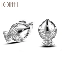 doteffil 925 sterling silver cute fish earrings for women wedding anniversary gift fashion stud earrings charm jewelry