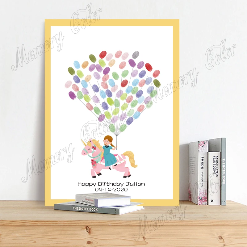 Пользовательская тема имя Дата ребенок Единорог отпечатков пальцев DIY Подпись