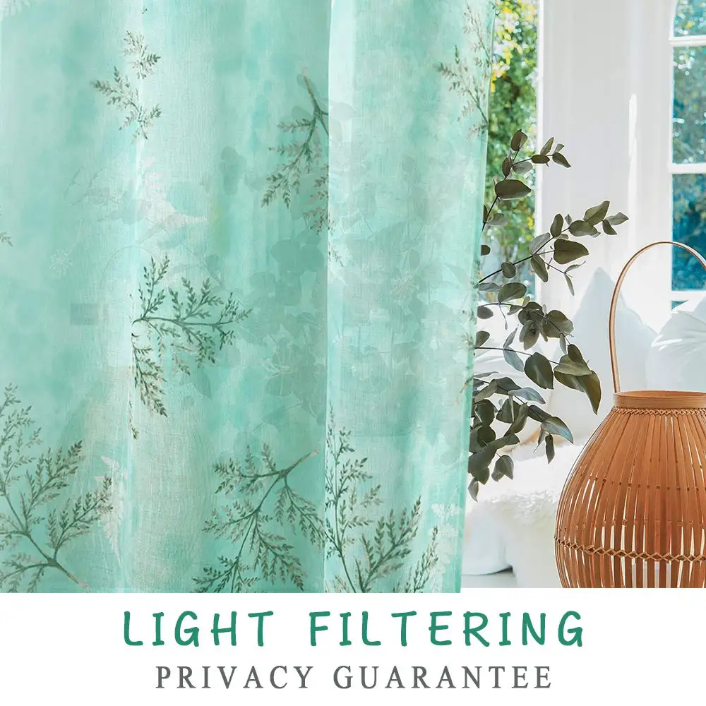 Полупрозрачные шторы с принтом листьев 1 шт. | Дом и сад